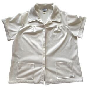 Sears 70s double knit short sleeve button shirt white pockets